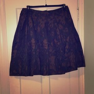 Talbots Brown & Black Floral Pleated A-Line Skirt